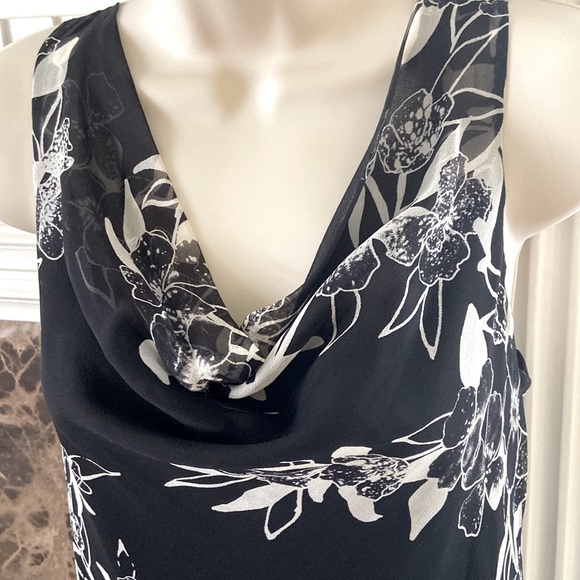 SILK FLORAL SLEEVELESS COWL NEXK MIDI DRESS - Picture 3 of 11